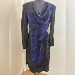 BCBGMaxAzria RUNWAY Women’s Black/Blue/Purple L/S SILK dress . Sz 0